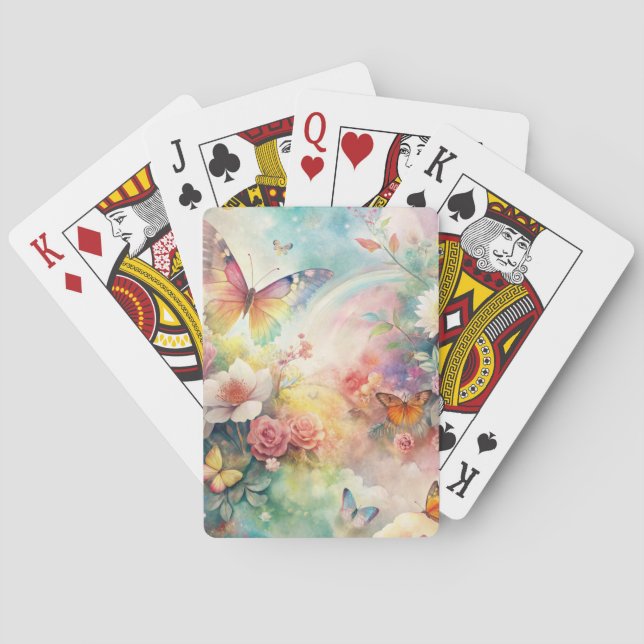Whimsical Butterflies and Flowers Playing Cards (Back)