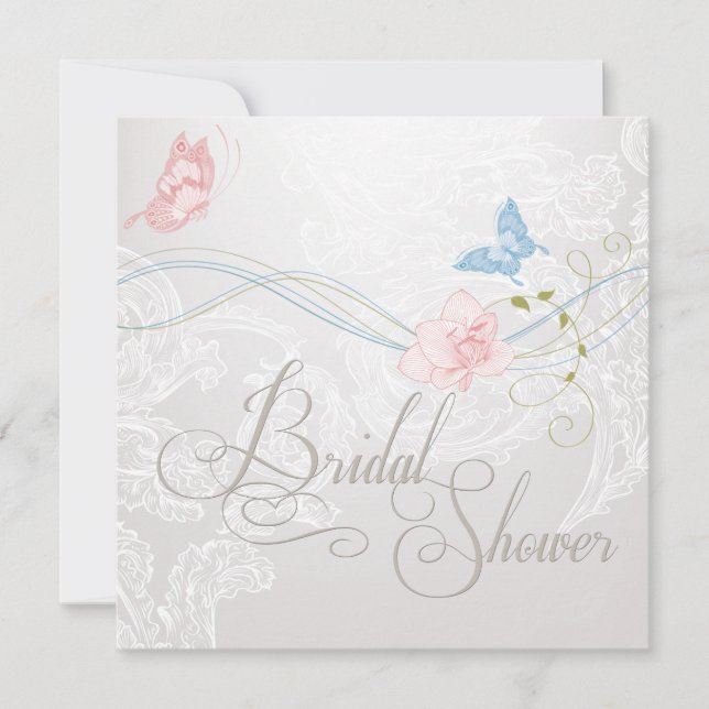 Whimsical Butterflies and Lace Bridal Shower Invitation (Front)