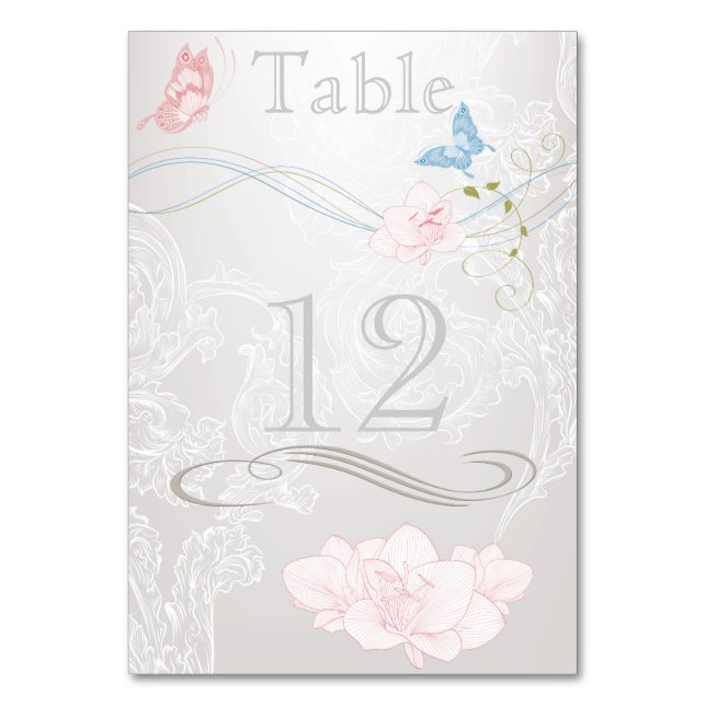 Whimsical Butterflies and Lace Table Card (Front)