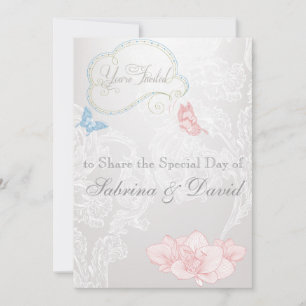 Whimsical Butterflies and Lace Wedding Invitation