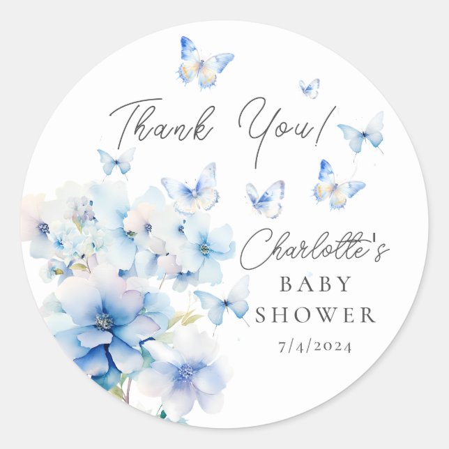 Whimsical Butterflies Baby Shower Classic Round Sticker (Front)