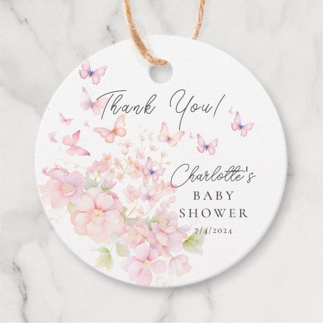 Whimsical Butterflies Baby Shower Favour Tags (Front)