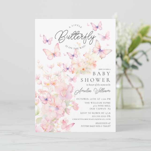 Whimsical Butterflies Baby Shower Invitation (Standing Front)
