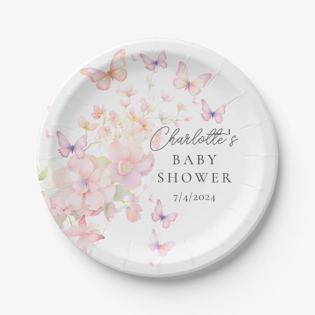 Whimsical Butterflies Baby Shower Paper Plate (Front)