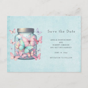 Whimsical Butterflies in a Jar Announcement Postcard