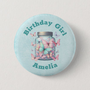 Whimsical Butterflies in a Jar Birthday Girl 2 Inch Round Button