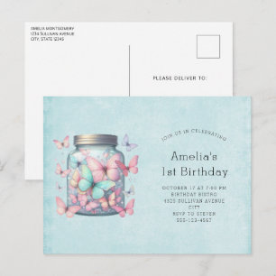 Whimsical Butterflies in a Jar Birthday Invitation Postcard