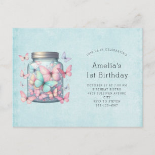 Whimsical Butterflies in a Jar Birthday Invitation Postcard