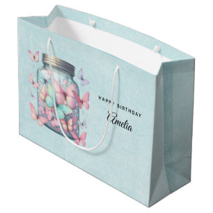 Whimsical Butterflies in a Jar Birthday Large Gift Bag
