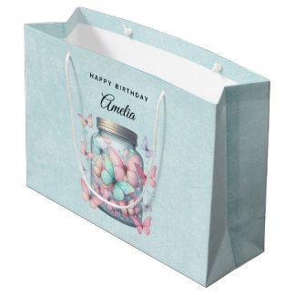 Whimsical Butterflies in a Jar Birthday Large Gift Bag