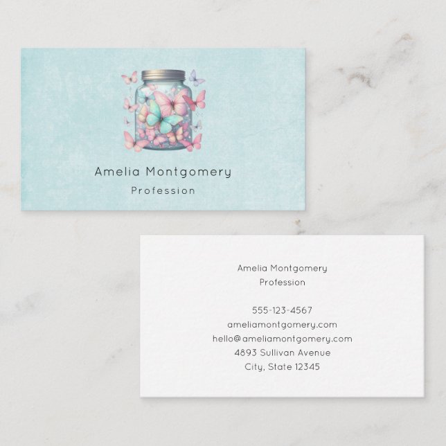 Whimsical Butterflies in a Jar Business Card (Front/Back)