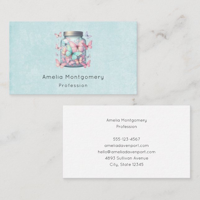 Whimsical Butterflies in a Jar Business Card (Front/Back)