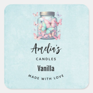 Whimsical Butterflies in a Jar - Candle Business Square Sticker