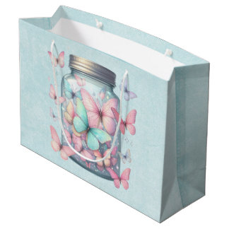 Whimsical Butterflies in a Jar Large Gift Bag