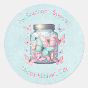 Whimsical Butterflies in a Jar Mother's Day Classic Round Sticker