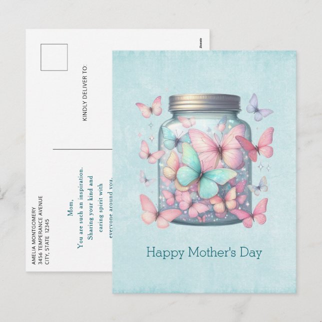 Whimsical Butterflies in a Jar Mother's Day Holiday Postcard (Front/Back)