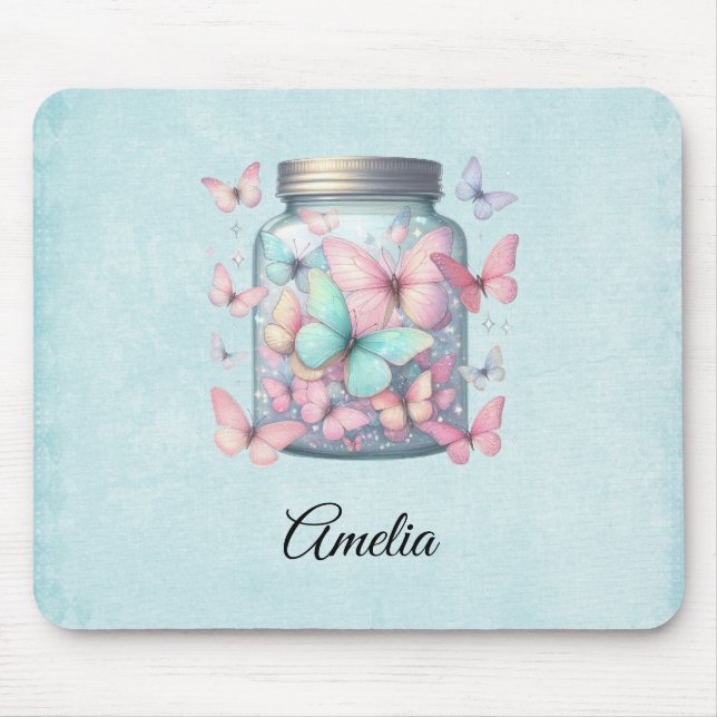 Whimsical Butterflies in a Jar Mouse Pad (Front)