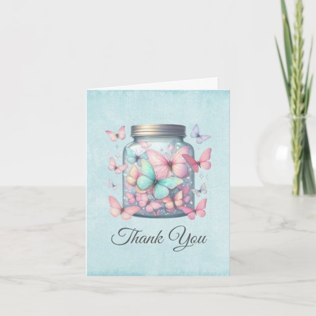 Whimsical Butterflies in a Jar Thank You Card (Front)