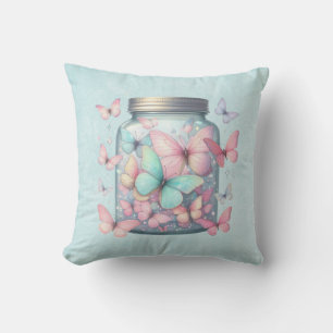 Whimsical Butterflies in a Jar Throw Pillow