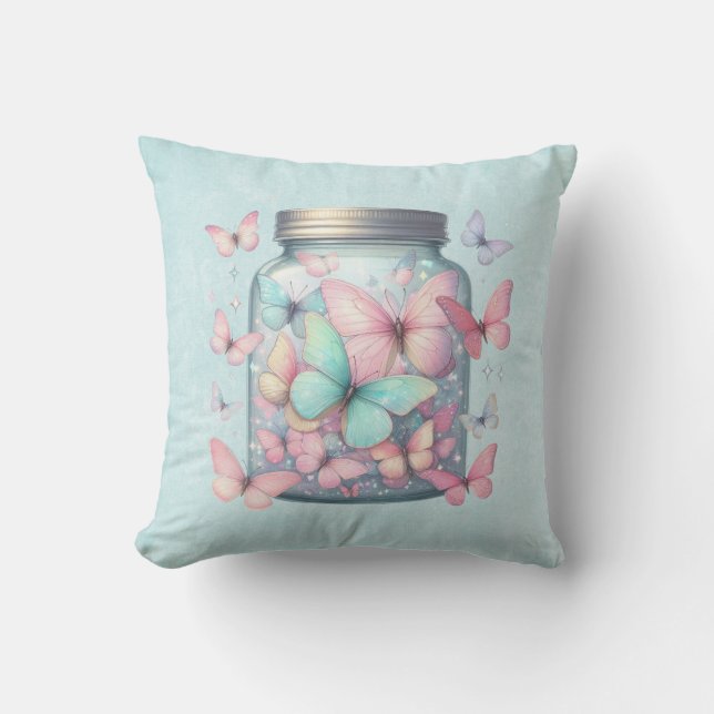 Whimsical Butterflies in a Jar Throw Pillow (Front)