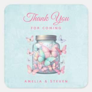 Whimsical Butterflies in a Jar Wedding Thank You Square Sticker