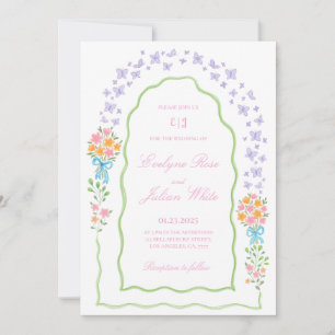 Whimsical Butterfly and Floral Wedding Invitation
