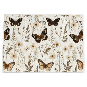 Whimsical Butterfly and Flower Pattern Large Gift Bag