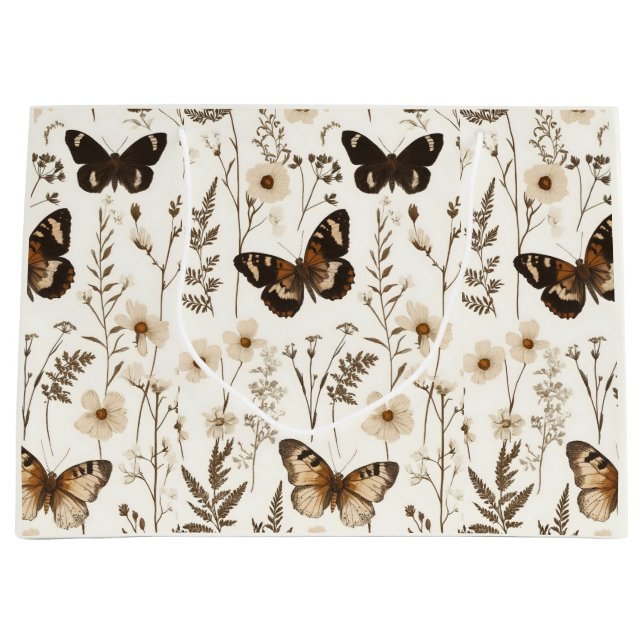  Whimsical Butterfly and Flower Pattern Large Gift Bag (Front)