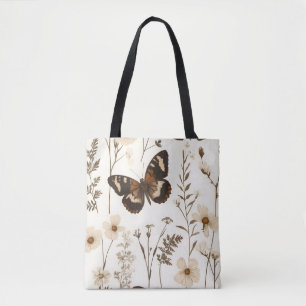 Whimsical Butterfly and Flower Pattern Tote Bag