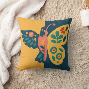 Whimsical butterfly and hummingbird Design Throw Pillow