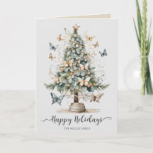 Whimsical Butterfly and Tree Folded Holiday Card