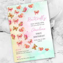Whimsical Butterfly Baby Girl 1st Birthday Invite