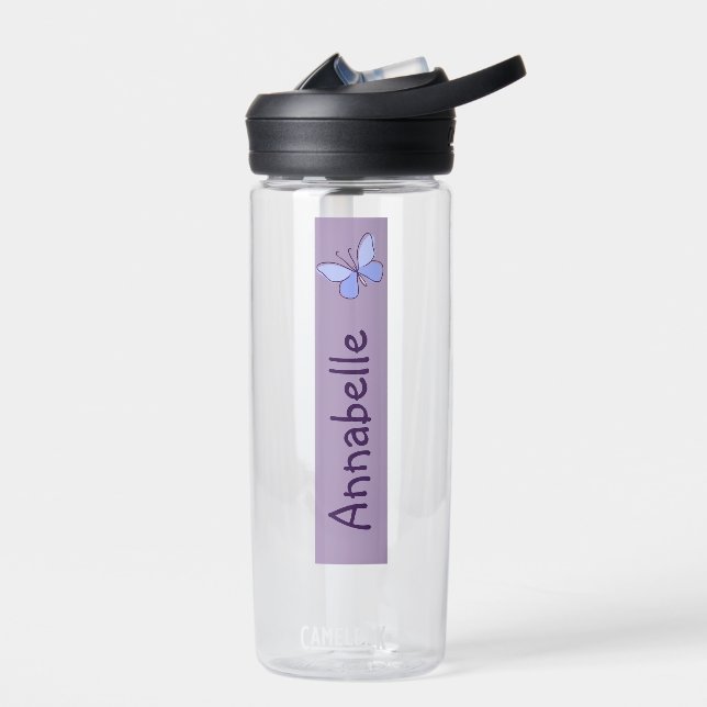 Whimsical Butterfly Doodle Your Name Water Bottle (Left)