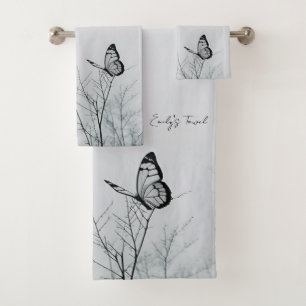 Whimsical Butterfly Family Name Personalized  Bath Towel Set