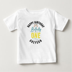Whimsical Butterfly Floral 1st Birthday Baby T-Shirt