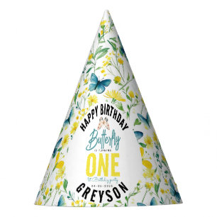 Whimsical Butterfly Floral 1st Birthday Party Hat