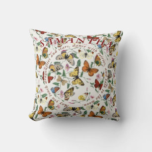 Whimsical Butterfly Morning Glory Botanical Quote Throw Pillow