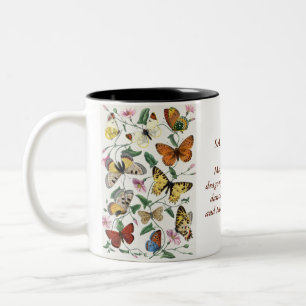 Whimsical Butterfly Morning Glory Botanical Quote Two-Tone Coffee Mug