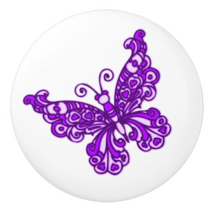 Whimsical butterfly purple inked art doorknob ceramic knob