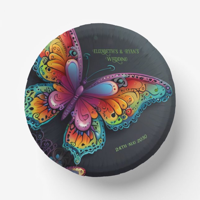 Whimsical Butterfly Romance Wedding Invitation Paper Plate (Front)