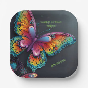Whimsical Butterfly Romance Wedding Invitation Paper Plate