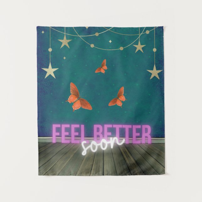 Whimsical Butterfly Scene Get Well Soon  Tapestry (Front)