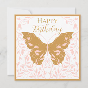 Whimsical Butterfly With Light Pink Vines  Card