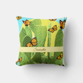 Whimsical Cactus And Butterflies Throw Pillow