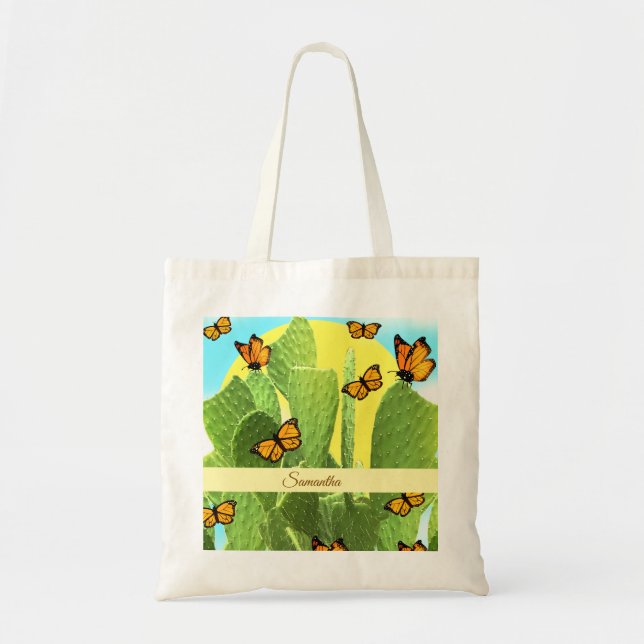 Whimsical Cactus And Butterflies Tote Bag (Front)