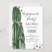 Whimsical Cactus Engagement Party Faux Glitter Inv