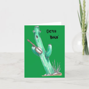 Whimsical Cactus Jouer La Carte Amusante De Banjo