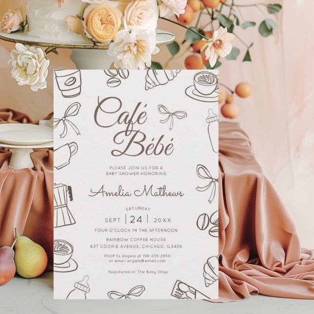 Whimsical Cafe Bebe Brown Baby Shower  Invitation (Creator Uploaded)