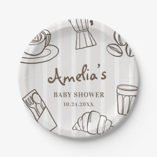 Whimsical Cafe Bebe Stripe Baby Shower Paper Plate