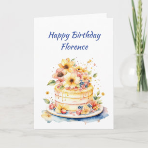 Whimsical Cake   Happy Birthday Personalized  Card